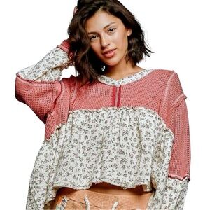 POL Pink and Cream Floral Patchwork Blouse